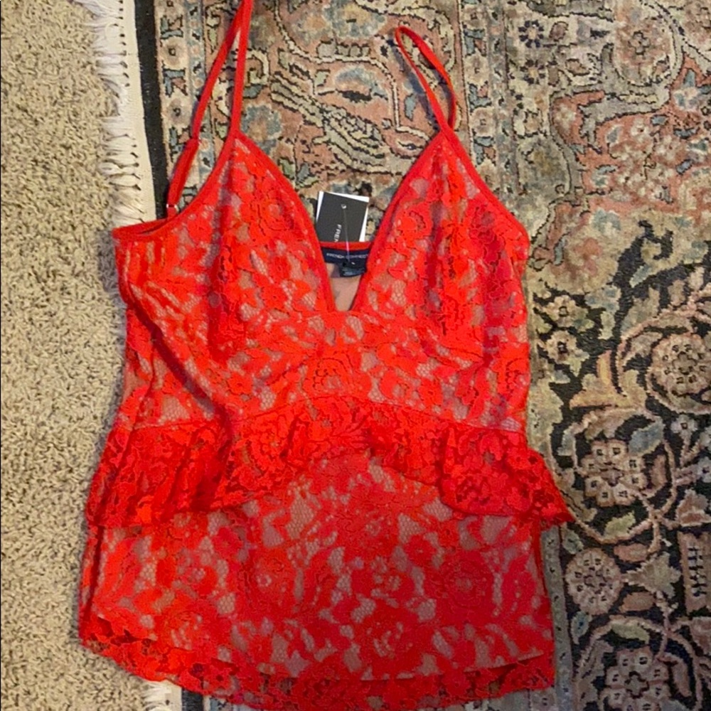 French connection red lace top